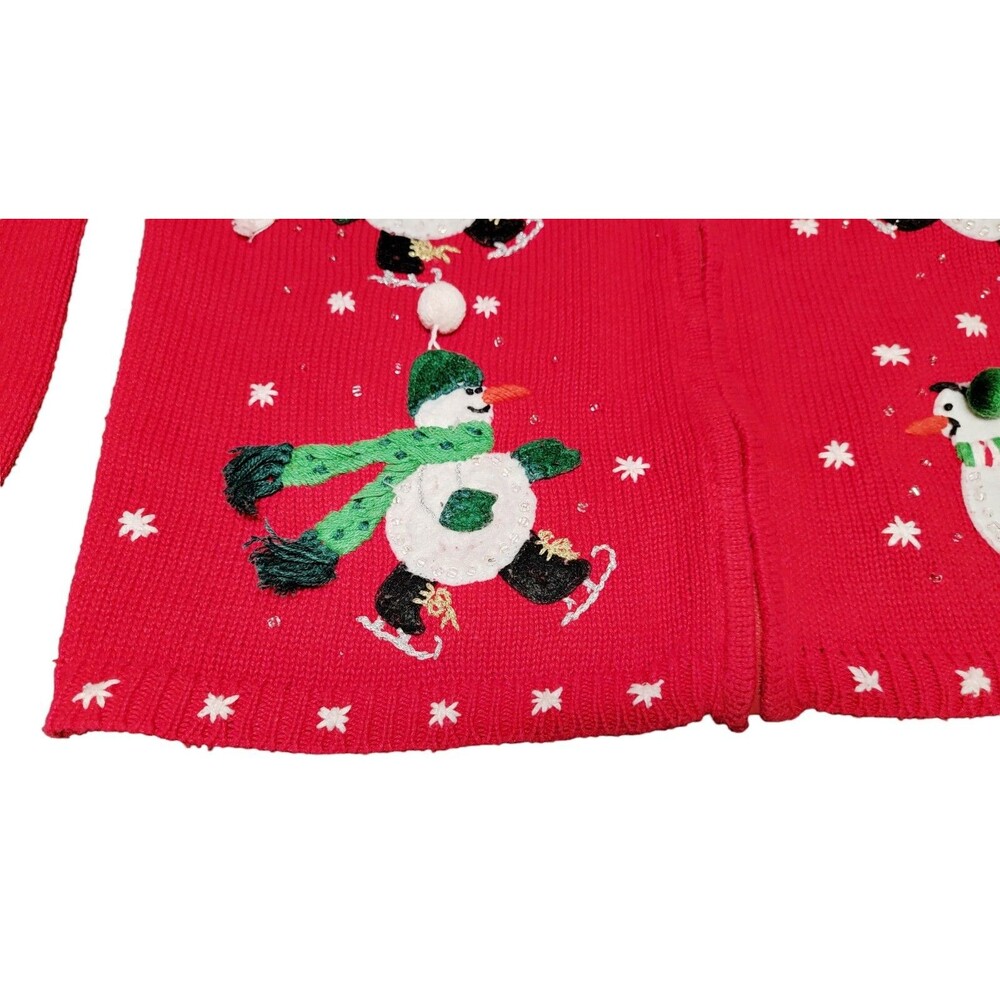 Tiara Christmas Cardigan Zippered Beaded Sweater Holiday Snowmen Size 18.5 - Picture 2 of 16